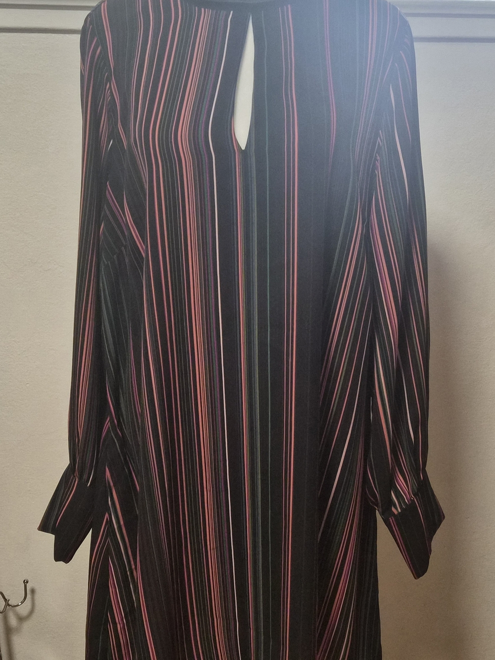 City Chic Black Dress with Pink Stripes and Front Keyhole